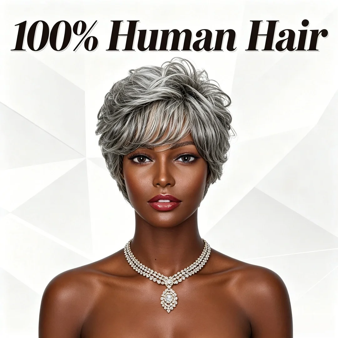 Short Curly Grey Ombre Human H - Hair Care Women review and price